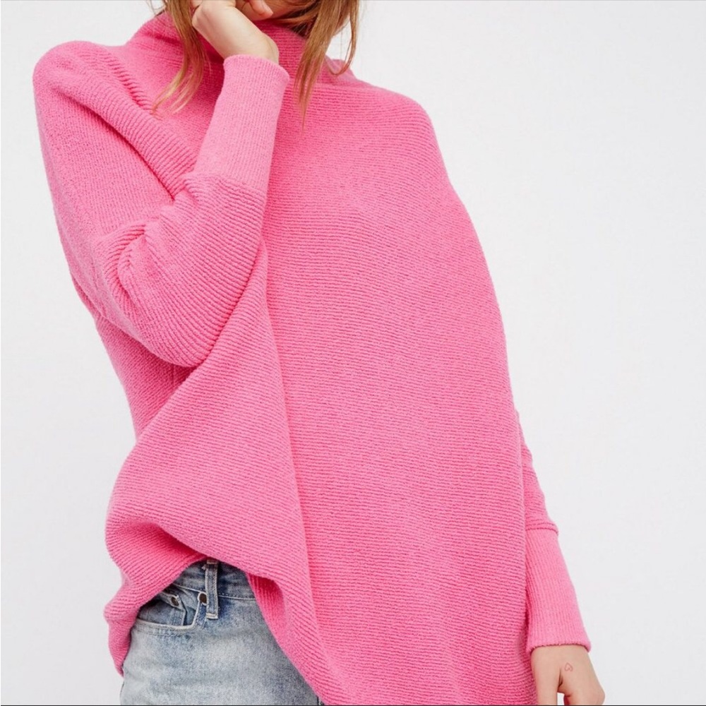 Free People Bright Pink Oversized Knit Sweater